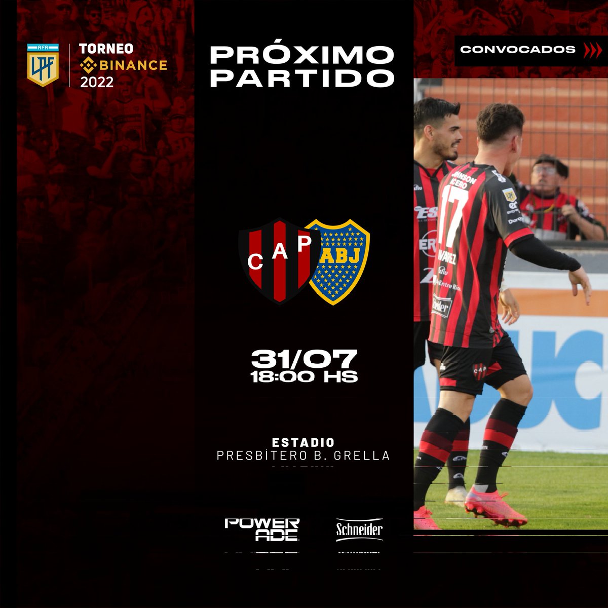 ClubPatronatoOf's tweet photo. ⚽📋 Lista de convocados para enfrentar mañana a @BocaJrsOficial por la fecha 11 del #TorneoBinance

#VamosPatrón 🔴⚫💪🏾 https://t.co/YcChGm9Pge