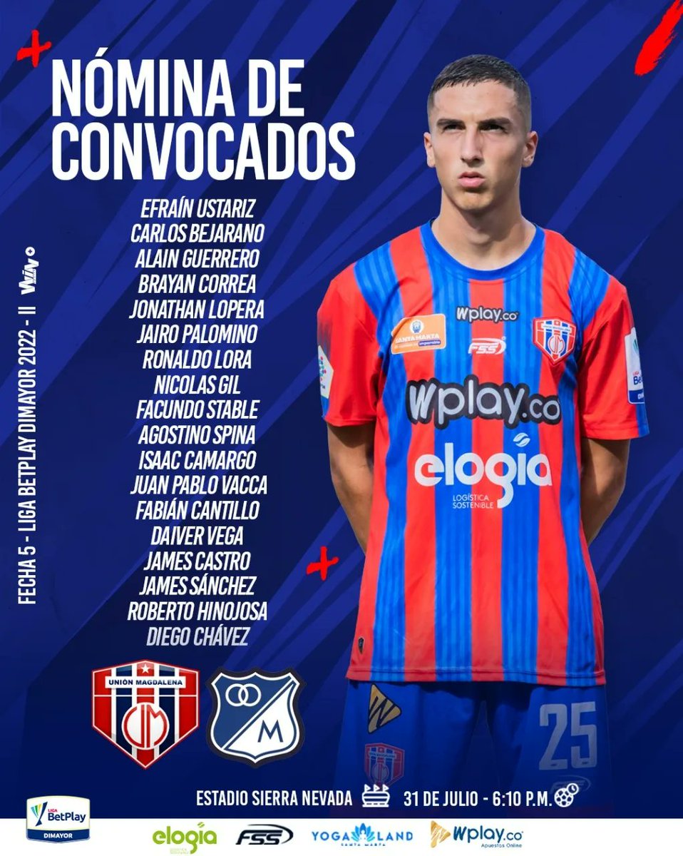 🗣️|| CONVOCADOS 🔥

Este el grupo de jugadores citados para disputar el partido de la F5 frente a Millonarios fc 

¡Vamos por la victoria Bananeros!💪

#Soplaelciclón #Sisepuede 

🔵🔴🌪