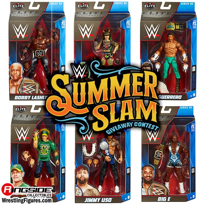 ☀️ 𝗦𝗨𝗠𝗠𝗘𝗥𝗦𝗟𝗔𝗠 𝗚𝗜𝗩𝗘𝗔𝗪𝗔𝗬 ☀️ Enter our #WWE #SummerSlam Giveaway Contest for your chance to win a Complete Set of #Mattel WWE #Elite95! Set includes #BobbyLashley #ShotziBlackheart #BigE #JohnCena #JimmyUso & #EddieGuerrero! See next tweet for rules 1/2