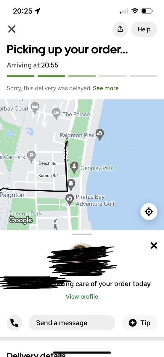 LucoGamerTV's tweet photo. @UberEats my driver has been sat in the pub for nearly an hour, I called and when he picked up it’s just live music - no option to ask for a new driver, just wait https://t.co/nUouY2B1KN
