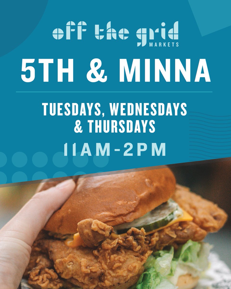 SURPRISE! 🥳 Big news - we're launching Off the Grid at 5th &amp; Minna every Tues, Wed &amp; Thurs from 11a-2p, starting next week on 8/2! Lunch just got fun again.