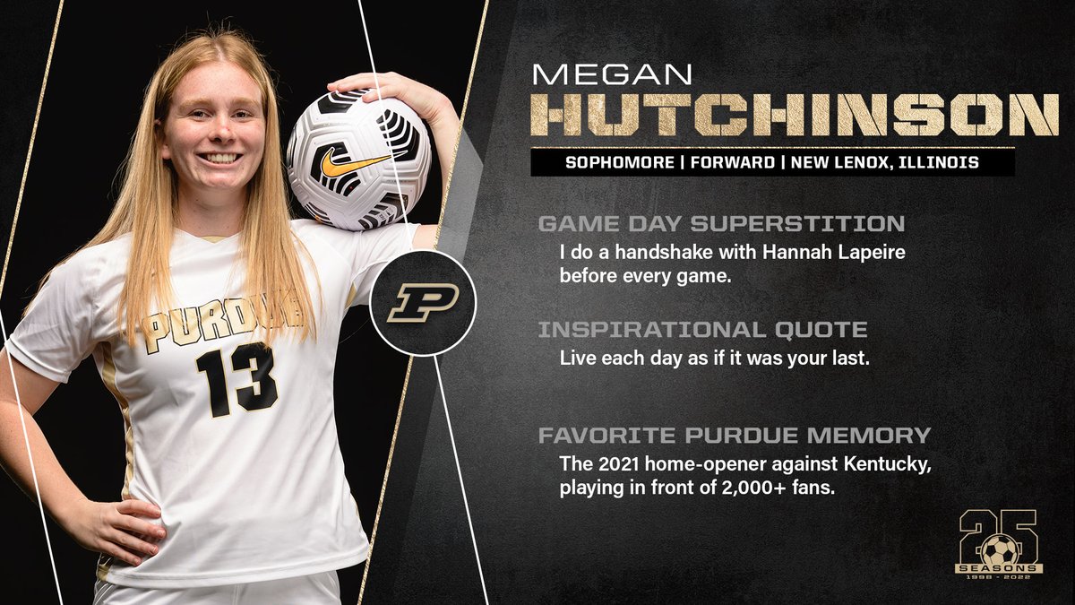 Megan Hutchinson played in 12 games in 2021 as a freshman. An all-state honoree in high school, Megan started five games and played 418 minutes in her inaugural Boilermaker season.

➡️ boile.rs/Hutchinson13

#BoilerUp 🚂⚽️