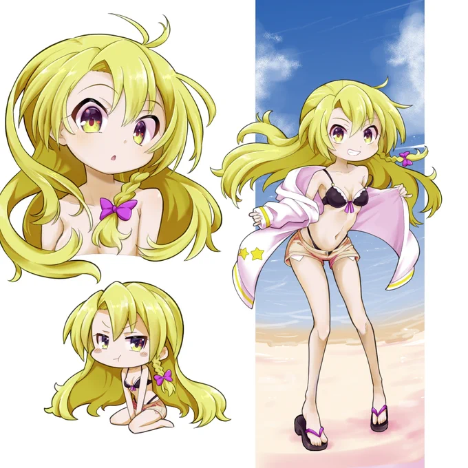 塗りの練習で水着魔理沙ちゃんをば 