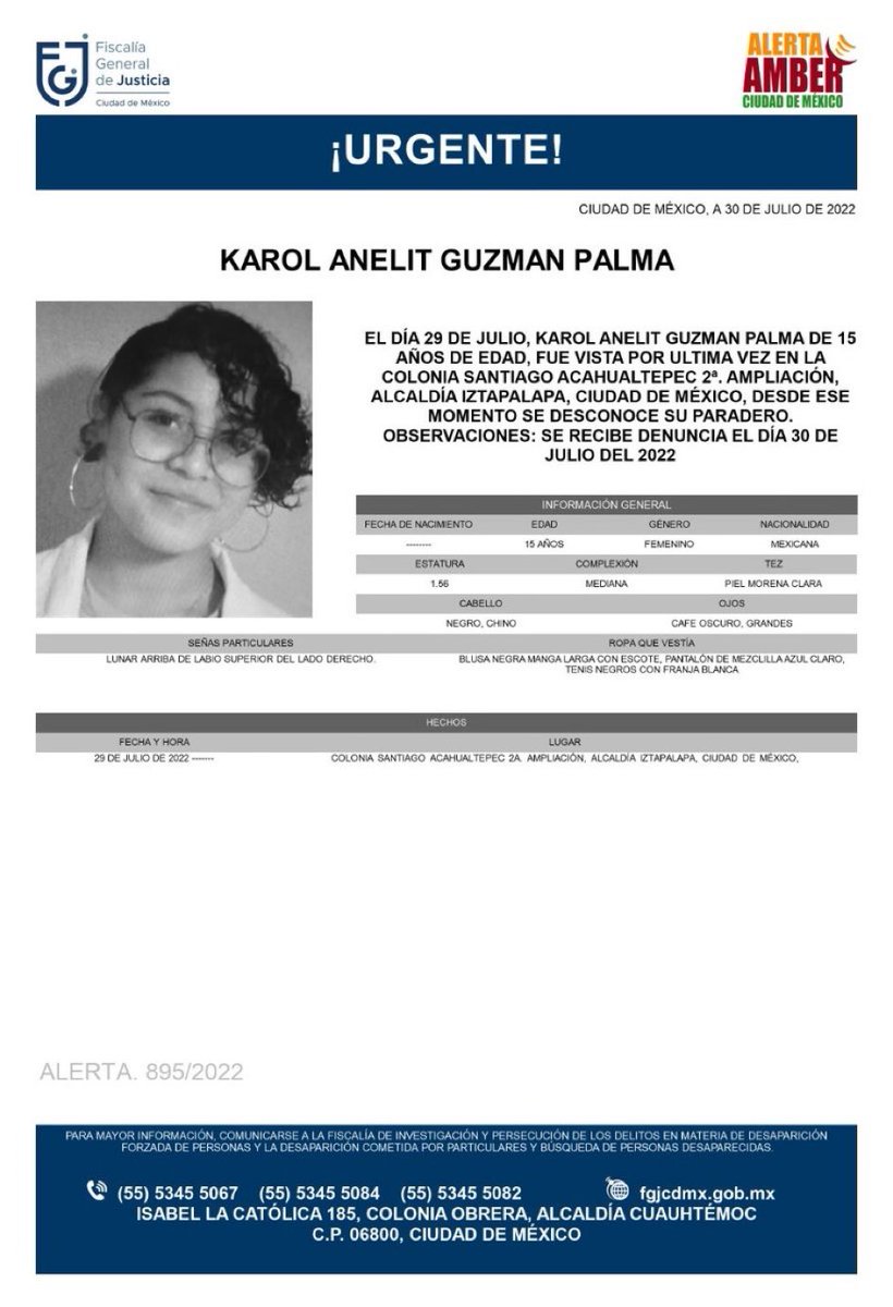 ricardobucio's tweet photo. Gracias por difundir para que ayudemos a localizar a Karol Anelit Guzmán Palma, de 15 años. 

🙏🏽 #RT https://t.co/V4AHtYTHp6