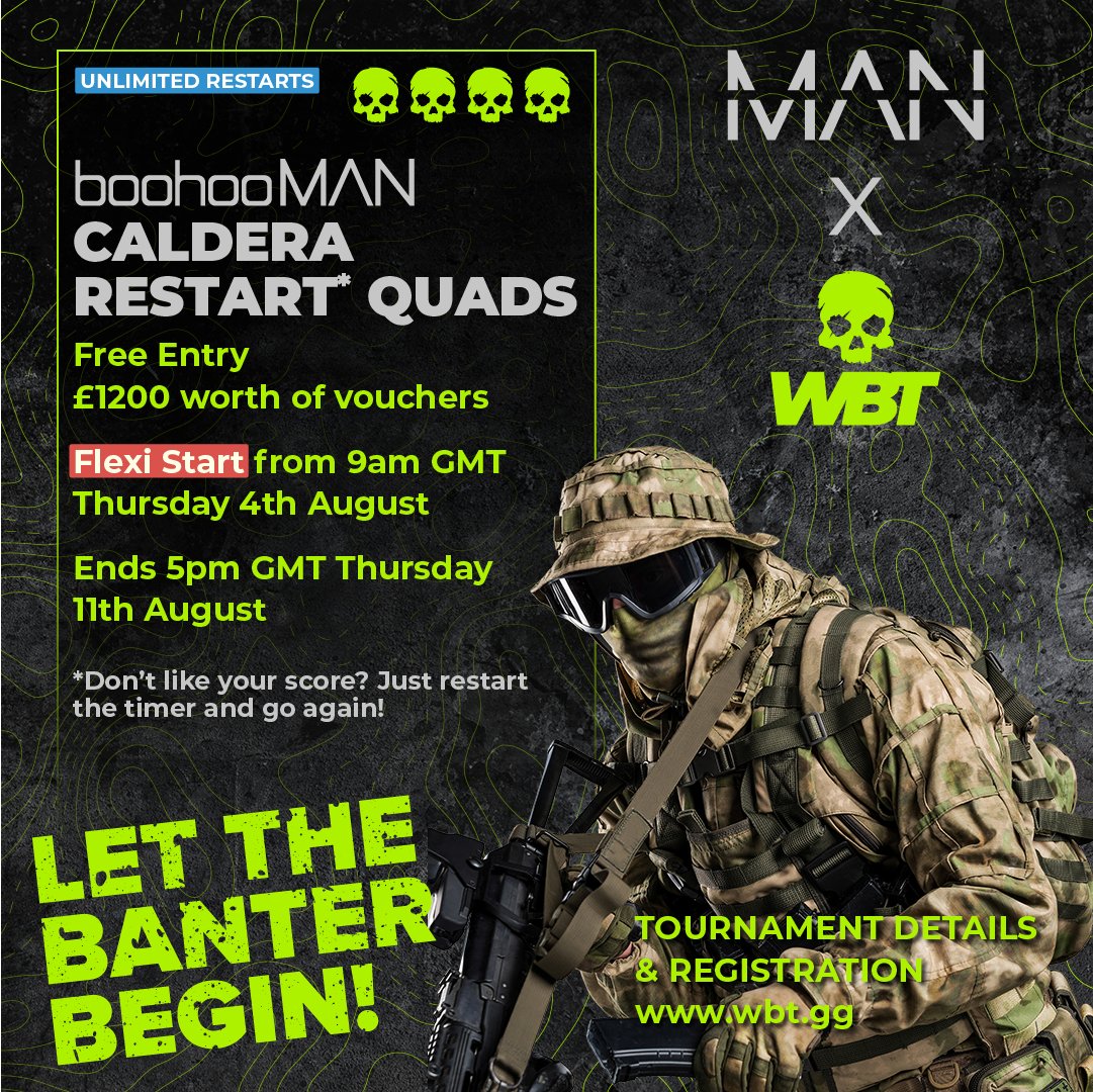 Wbt_gg's tweet photo. #callofduty #warzone #warzonetournament #caldera #boohooMAN #boohooMANxWBT #codtournament #tkr #botrace #timedkillrace #activision #callofdutytournament #freeEntry #wbt https://t.co/I03NMWkKxd