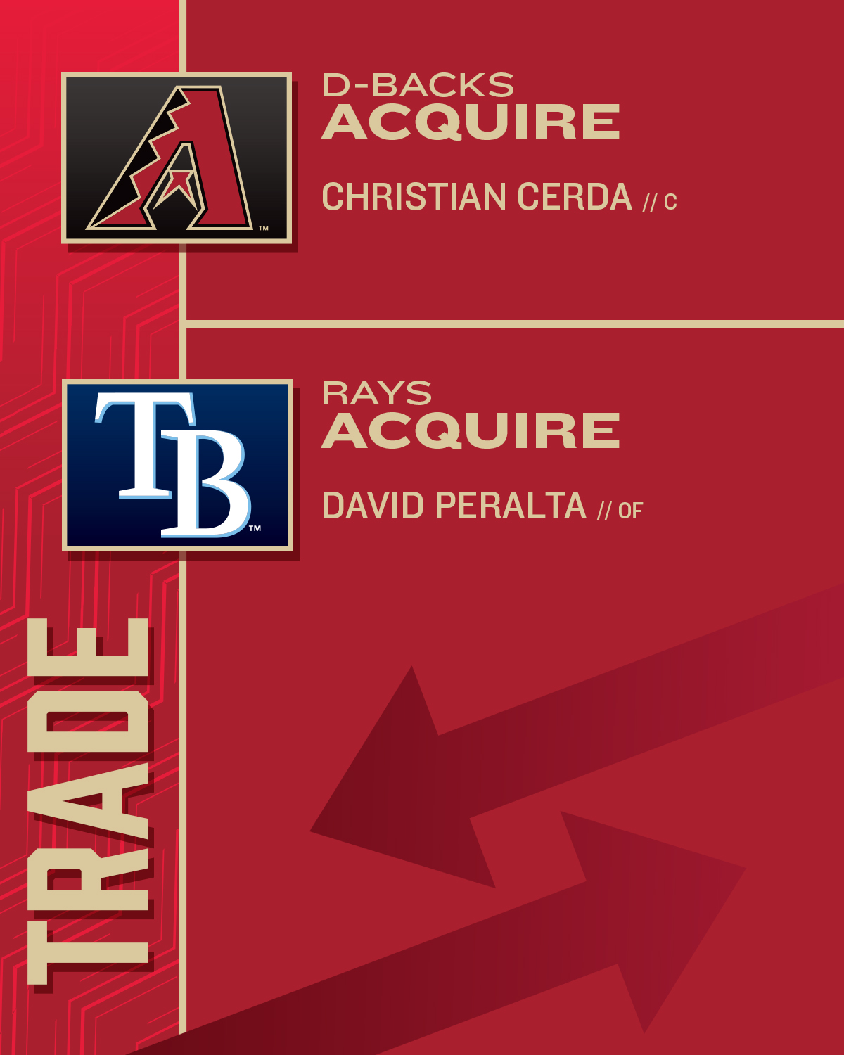 Rays acquire David Peralta in trade with Diamondbacks