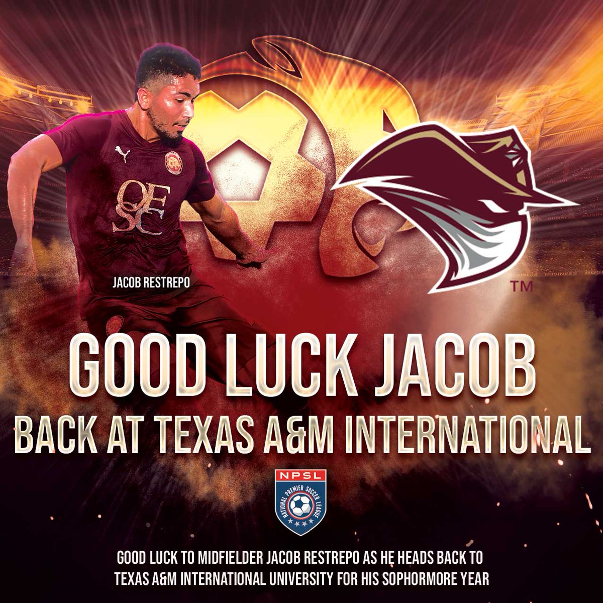 Jacob Restrepo worked hard in training earning his place on the pitch. We enjoyed having him this <a href="/NPSLSoccer/">National Premier Soccer League (NPSL)</a> and we are looking forward to following his successes as he heads back to <a href="/TAMIUAthletics/">TAMIU Athletics</a> for his sophomore year. Good luck Jacob see you next year! #cfscpanthers #npsl