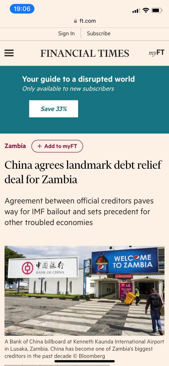 It’s all done $1.4bn on the way to Zambia. Zambia has become the first country in Africa to renegotiate the debt with success.  Previously, Zambia paid a fake British country to spearhead its debt restructuring which ended in tears. Twalumba Bally <a href="/HHichilema/">Hakainde Hichilema</a> Mpaka 2091