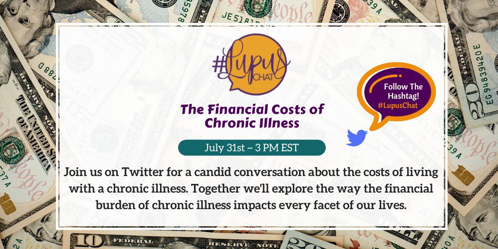 Did you set a reminder yet? 👀 👉🏾🗓 Please join us tomorrow at 3 PM eastern time for a candid conversation about the costs of living with a chronic illness. It’s our last #LupusChat before our summer break. We don’t want you to miss it!