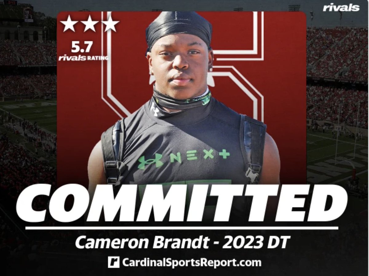 Stanford landed a commitment today from three-star DT Cameron Brandt, beating out rival Cal and others. 'The people you get to meet there and the connections you make are just life-changing.' He broke down his decision with @adamgorney: n.rivals.com/news/stanford-…