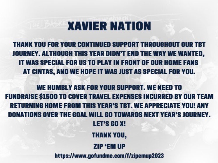 ZipEmUpTBT's tweet photo. Xavier Nation, let’s take care of our guys and get ready for a MONSTER 2023 campaign! We appreciate you as always and go X! 🤐💙 https://t.co/233jcgC1V2