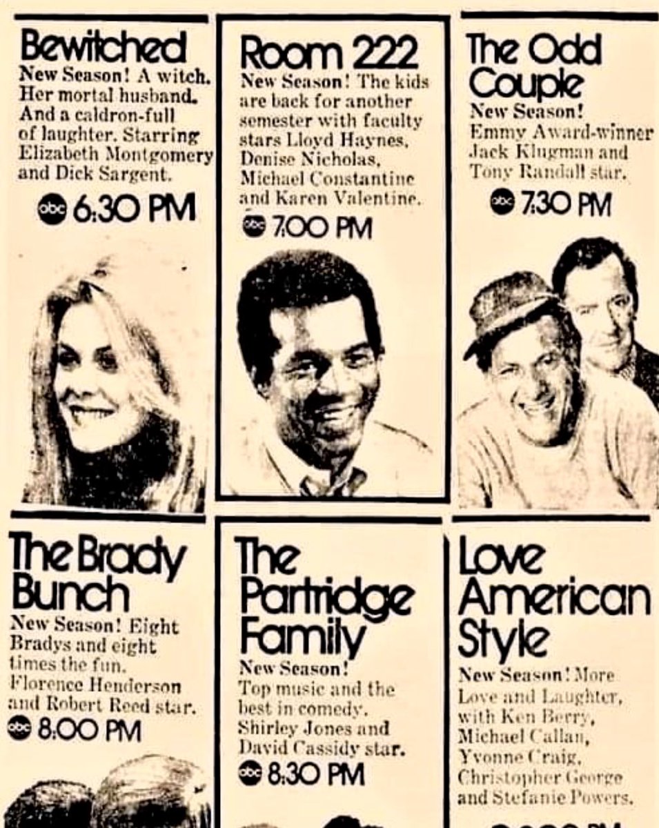 ABC Friday night TV shows in 1972♥️

Thank you, Mike McCafferty! xo 😃💕 

amazon.com/dp/1548760420

#abc #tv #show #room222 #bewitched #memoir #biography #books #stories #hollywood #southbend #chicago #coronado #theoddcouple #thebradybunch #thepartridgefamily #loveamericanstyle