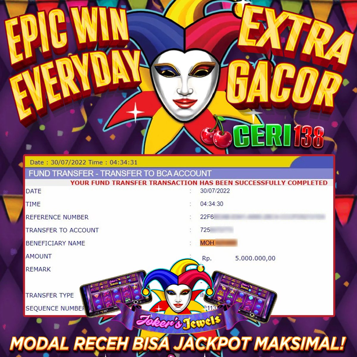 ceri138's tweet photo. @ceri138 berbagi Jackpot : 5.000.000

Daftar #CERI138 Disini 👇
🔗 https://t.co/AJr7sZssC8 

#CERI138 #cerislot #slotceri138 #Slotgacor #Slotantirungkad #bonusslot #daftarslot #jackpot #bonusnewmember #pastigacor #eventslot  #maxwin #Slotgacor #daftarslot https://t.co/Mbd0J9l3Sg