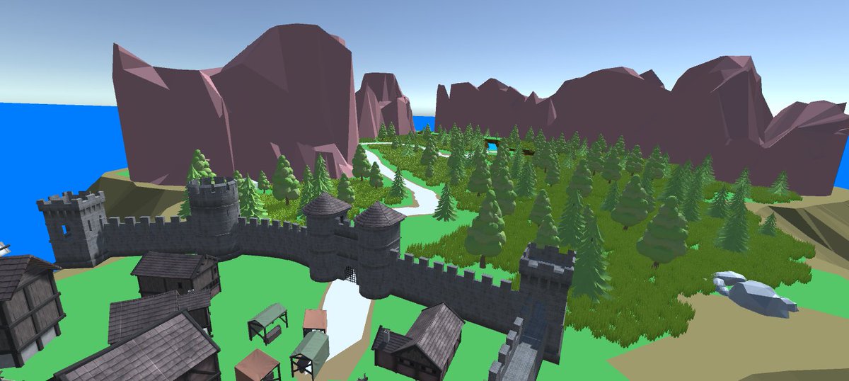 our first terrain generation in Unity.

After this we changed the pipeline to URP for shadows and HDR, upgraded all meshes, and added dynamic water + wind to all the trees and grass :D

P.S just a test, no assets or anything are final obv