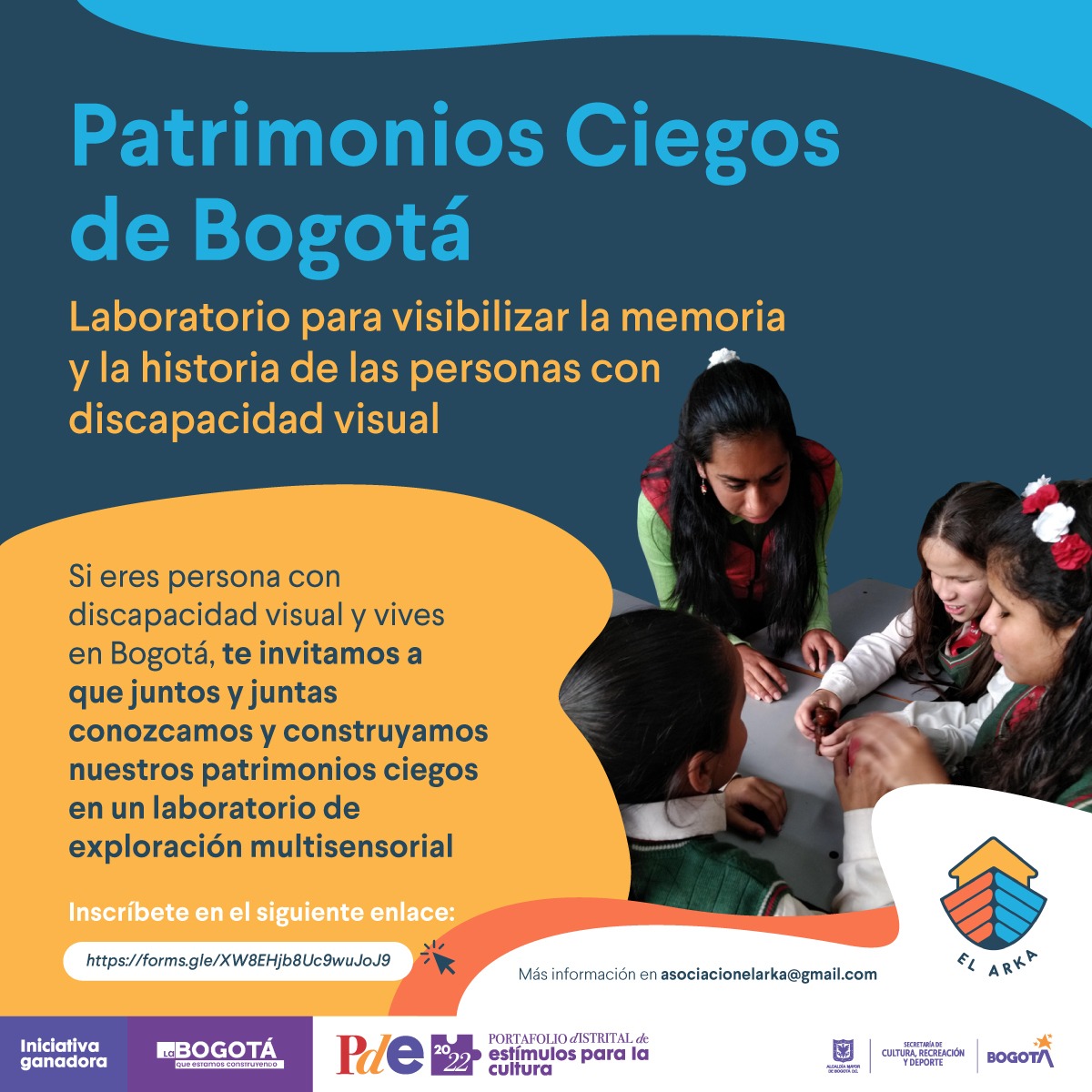 asociacionelark's tweet photo. creamos un laboratorio denominado  patrimonios Ciegos De Bogotá, en el que  mediante 10 sesiones presenciales y virtuales,, podrás explorar y conocer tu patrimonio ciego. 🧑‍🦯  Inscríbete en el link:👇 
https://t.co/fb4DD1R0nD. https://t.co/SrwwueXHcY