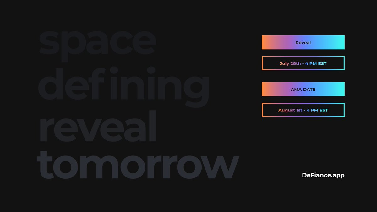 Mozellacrypto's tweet photo. #Definace hasn’t stopped building in these market conditions. @DeFiance_App is a future focused project creating #utilities that benefit new too expert crypto users. Join the Defiance and listen in on the next AMA to learn what’s here and what’s Coming!
https://t.co/pldYX5Mwvs https://t.co/ifGVElO8vH