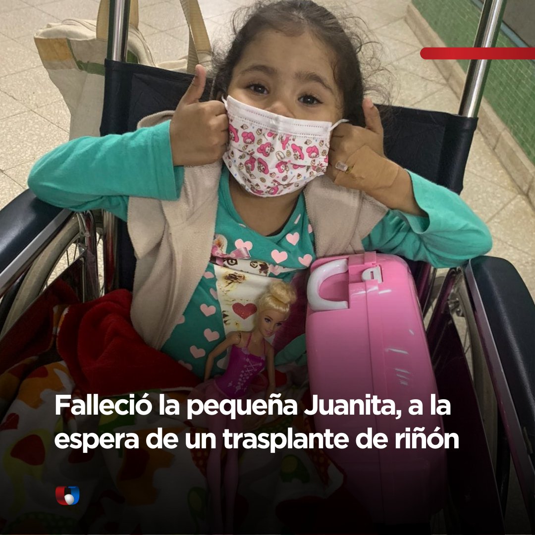 Unicanal's tweet photo. La pequeña Juanita ¡No resistió!😭

➡️En la noche de ayer sus padres comunicaban a triste noticia del fallecimiento de Juanita, la pequeña de 5 años que se encontraba esperando un trasplante de riñón. https://t.co/0XTnjLCSuo