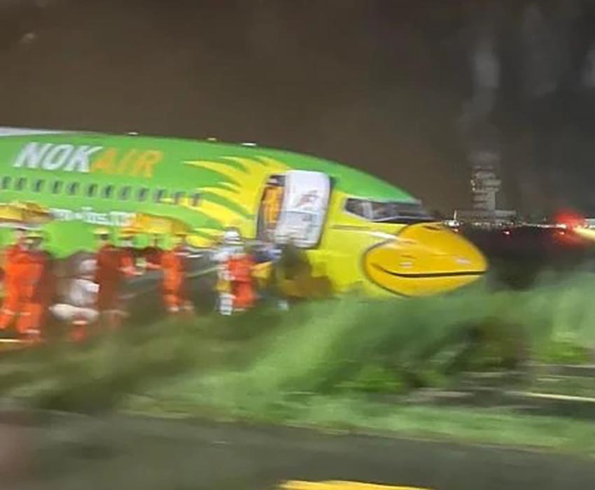 JacdecNew's tweet photo. Nok Air Boeing 737-800 (HS-DBR, built 2014) ran off the rain-slickened runway 03 on landing at Chiang Rai Airport (VTCT), Thailand. All 164+6 on board flight #DD108 from Bangkok remained safe. @GlobalNewsTH
https://t.co/7YtEeWhWai https://t.co/LIjAexK4mL