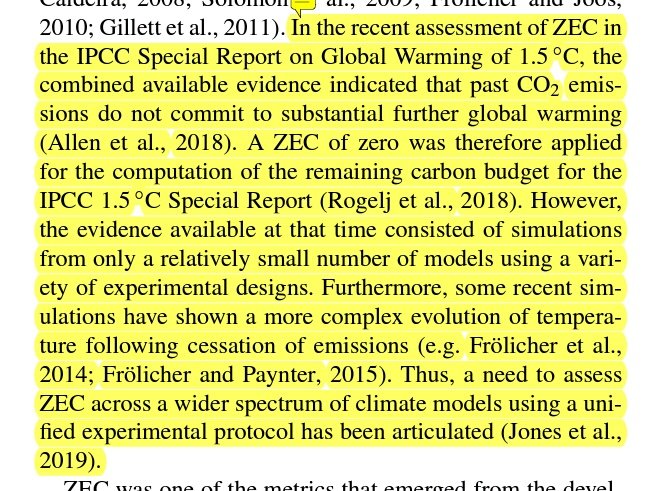 Despite only limited evidence being available for a result of zero warming at net zero, the IPCC went ahead and applied a zero warming result when calculating carbon budgets.