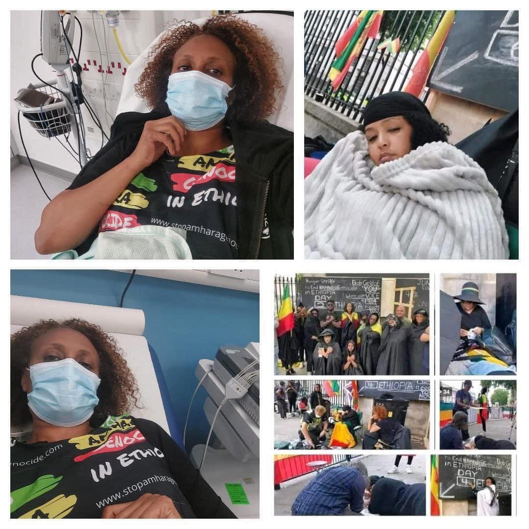 AmharaUk's tweet photo. የአማራውን የዘር ፍጅት በማውገዝ ለንደን ላይ እየተካሄደ ባለው 11ኛ ቀኑን በያዘው የርሃብ አድማ  ዮዲት ጌዲዮን በሃኪሞች ምክረ ሀሳብና ትዕዛዝ የርሃብ አድማውን እንድታቆም ተደረገ። https://t.co/zaZFJadY9s