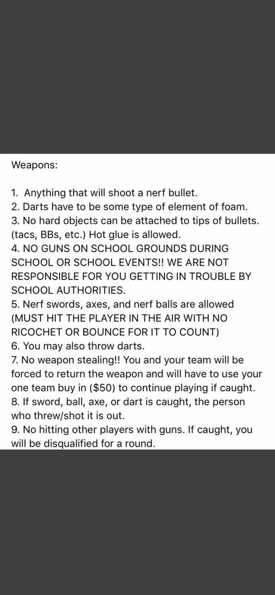evansnerf2023's tweet photo. Nerf War Rules: https://t.co/AQngqeugHc