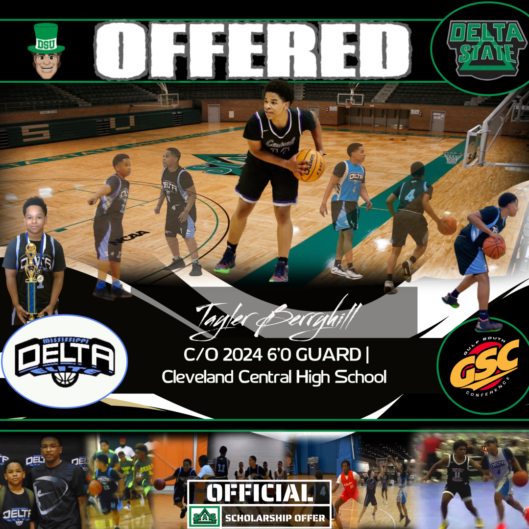 MSDELTAELITE1's tweet photo. Delta Elite Family stand up and help us congratulate Guard-Tayler Berryhill- C/O 2024 on his official College Basketball Scholarship Offer from Delta State University. #DeltaEliteStrong #weplayforscholarships https://t.co/FYZtsImXf2