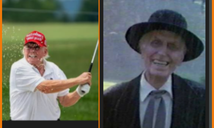 IveGotDys's tweet photo. On the left, trump playing golf this weekend. On the right, the evil poltergeist who tormented a little girl.
Good genes my ass.
#LardAss
#EvilGrimace
#NoRedeemingQualities
#WorstPresEver https://t.co/Ff94g0uZd2