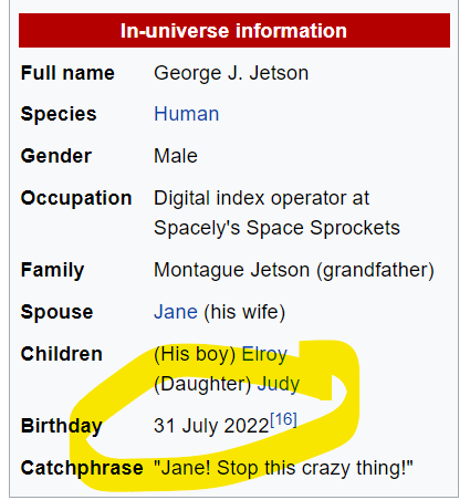 Oh crap - George Jetson gets born today!