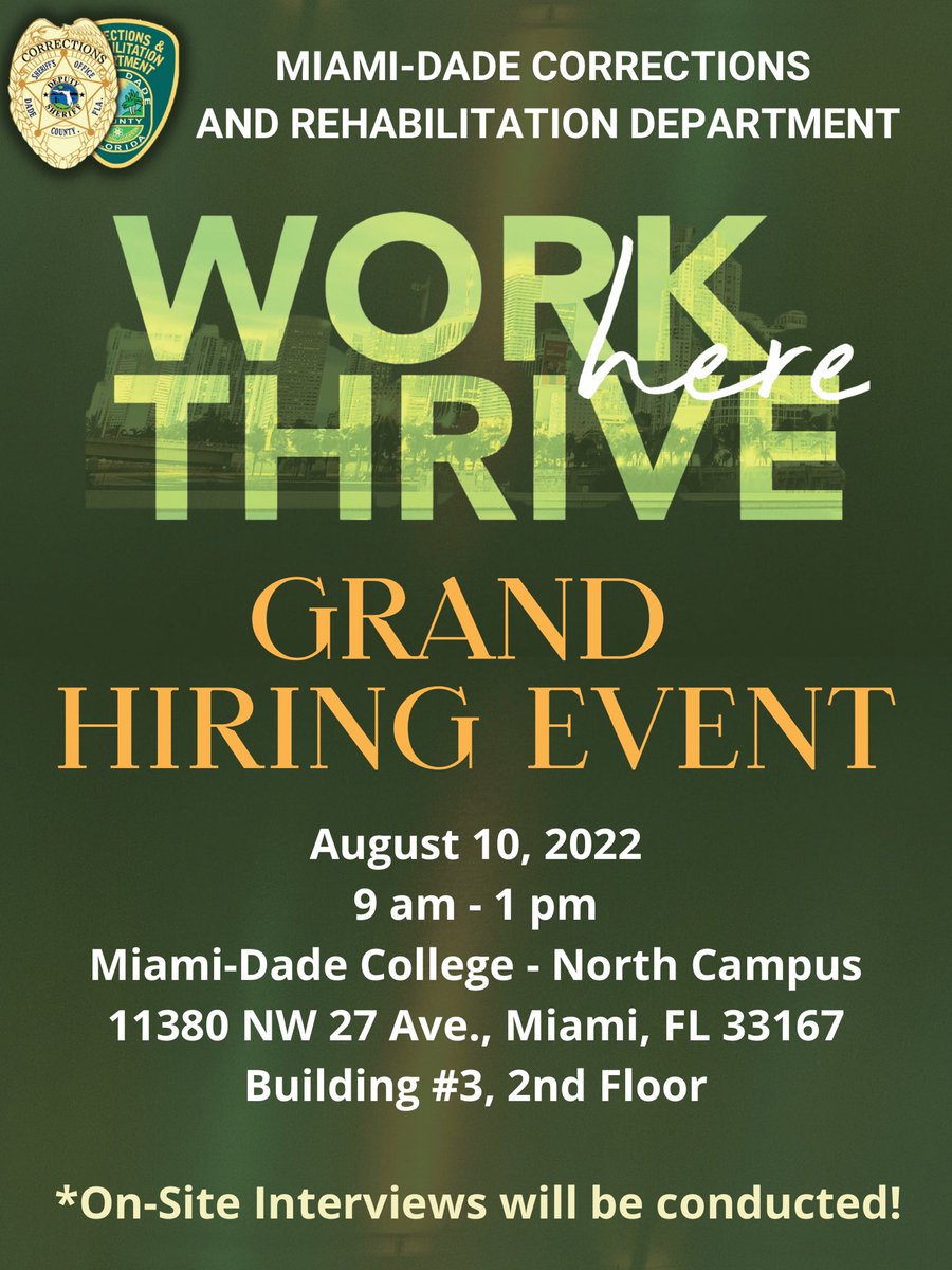 Come find out how you can become more! #MDCR is hosting a Hiring Event at Miami Dade College North Campus on Wednesday, August 10th, 2022. Join us from 9am to 1pm at Building 2 to be interviewed on the spot. Please be sure to wear professional attire. See you there!!!