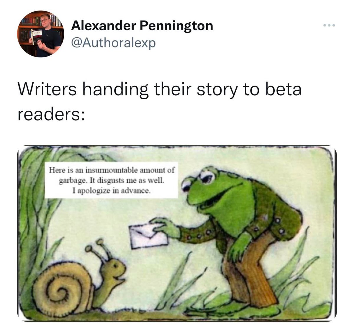 😂 It's like saying, "Here is my baby. Please destroy it."
#writersoftwitter #writingcommunity