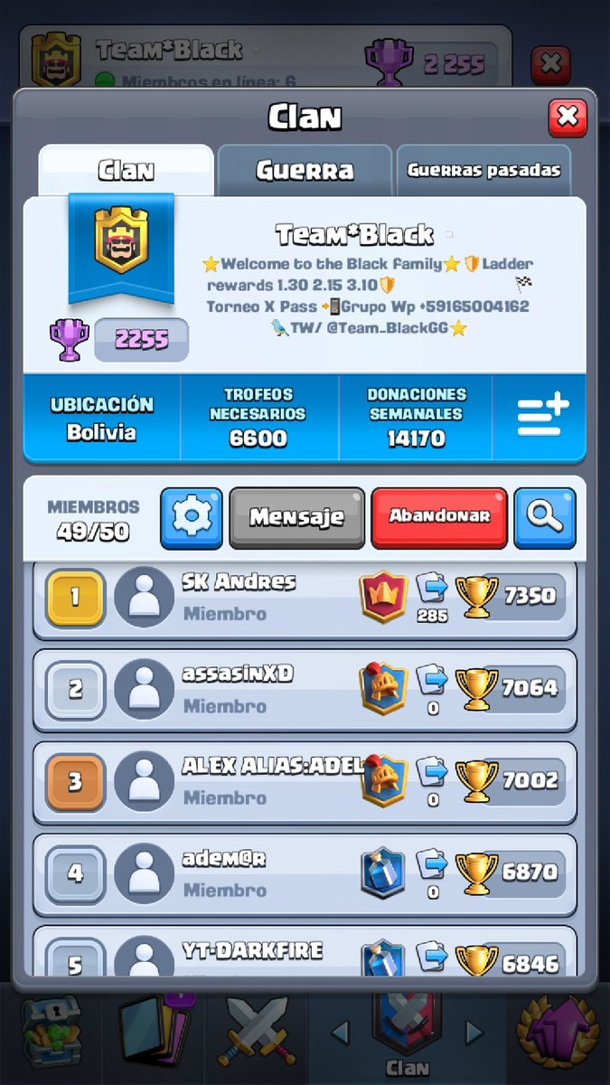 Team_BlackGG's tweet image. #ClashRoyale 
Estamos contentos por este logro acabamos de volver activar el Team esta temporada y en 1 mes ya logramos subir al top 2 de Bolivia🇧🇴 
Clan muy activo 🇧🇴🛡
@RTforTeamAlpha @AyudasRtt @RTs_Latam @Ayuda_RT_GG @Promo_BS @BoliviaCR