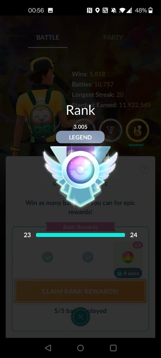 Raquila6's tweet photo. First time legend with this busted team! 400 points in 3 days!
#pokemongo #gbl #legend https://t.co/Y0BBUqXJ1g