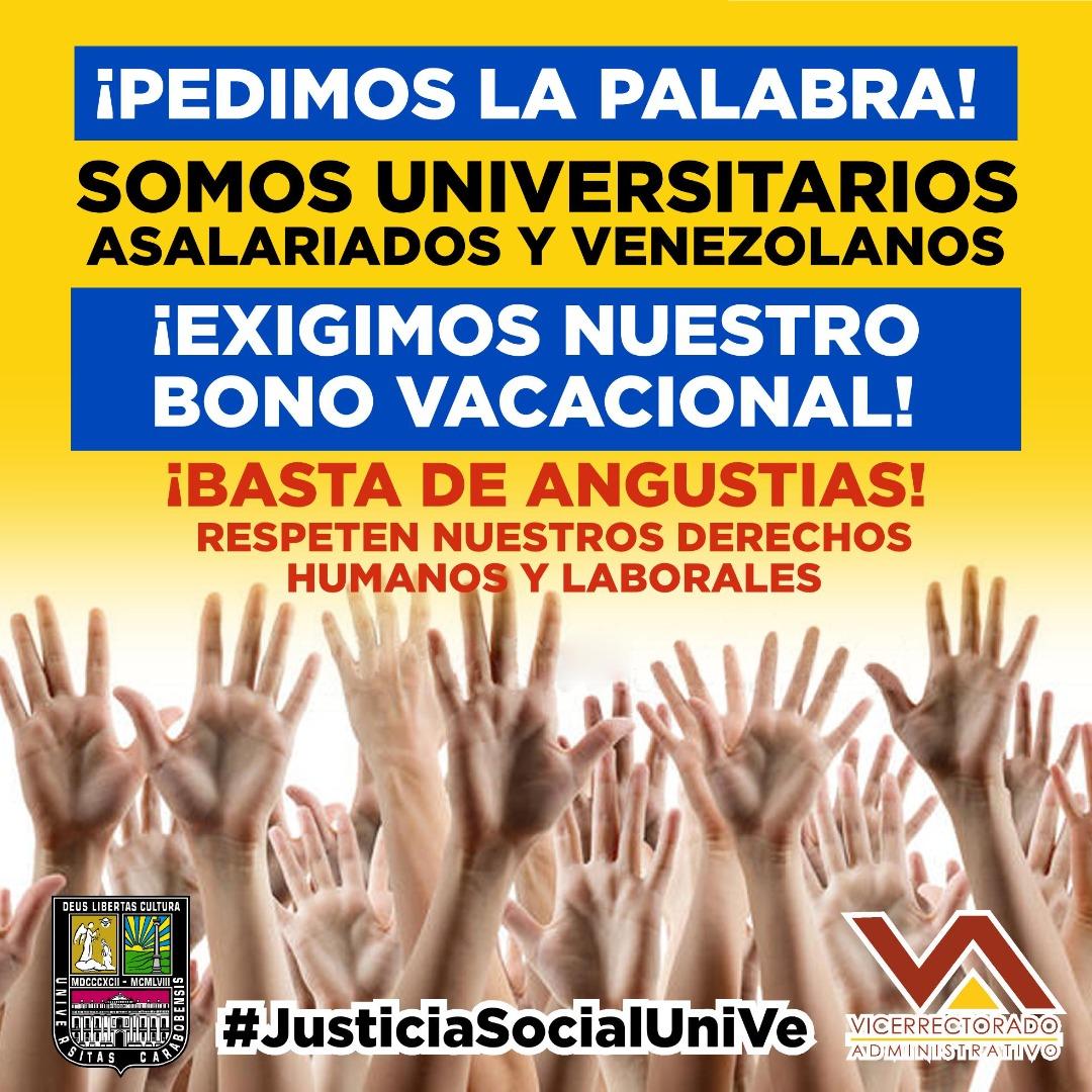 BenitoHamidian's tweet photo. #justiciasocialUnive  La comunidad universitaria en general exige respuesta del ejecutivo con respecto al Bono vacacional.Los días de salario por vacaciones y el bono vacacional deben pagarse antes del día de inicio de las vacaciones. @onapre_oficial @TibisayLucena8 @facesuc1 https://t.co/vLxACF48d4