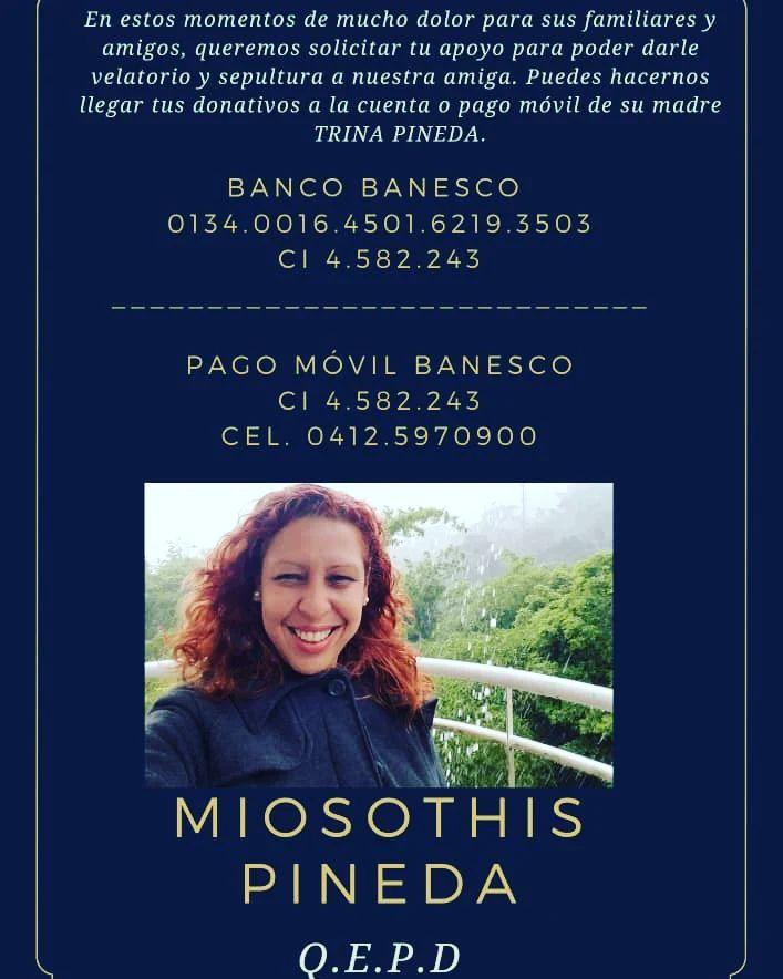 josedanielrocha's tweet photo. Aunque todos estamos dolidos con esta lamentable noticia, su familia nos necesita. 

Comparte, coopera.

Hasta siempre Miosothis Pineda. https://t.co/b11bWuNLgx