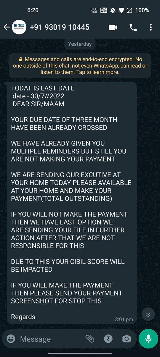 Aviinash01's tweet photo. @cryptoady

Bhai I need your help, please time nikaliye please.
Mera paytm acc block kr diya h paytm walo ne aur na reply kr rahe mail ka na twitter pe reply kar rahe..
Please help..
Do something..
Aur aise messages bhej rhe whatsapp pe mujhe.. https://t.co/iYtO0YyPiU
