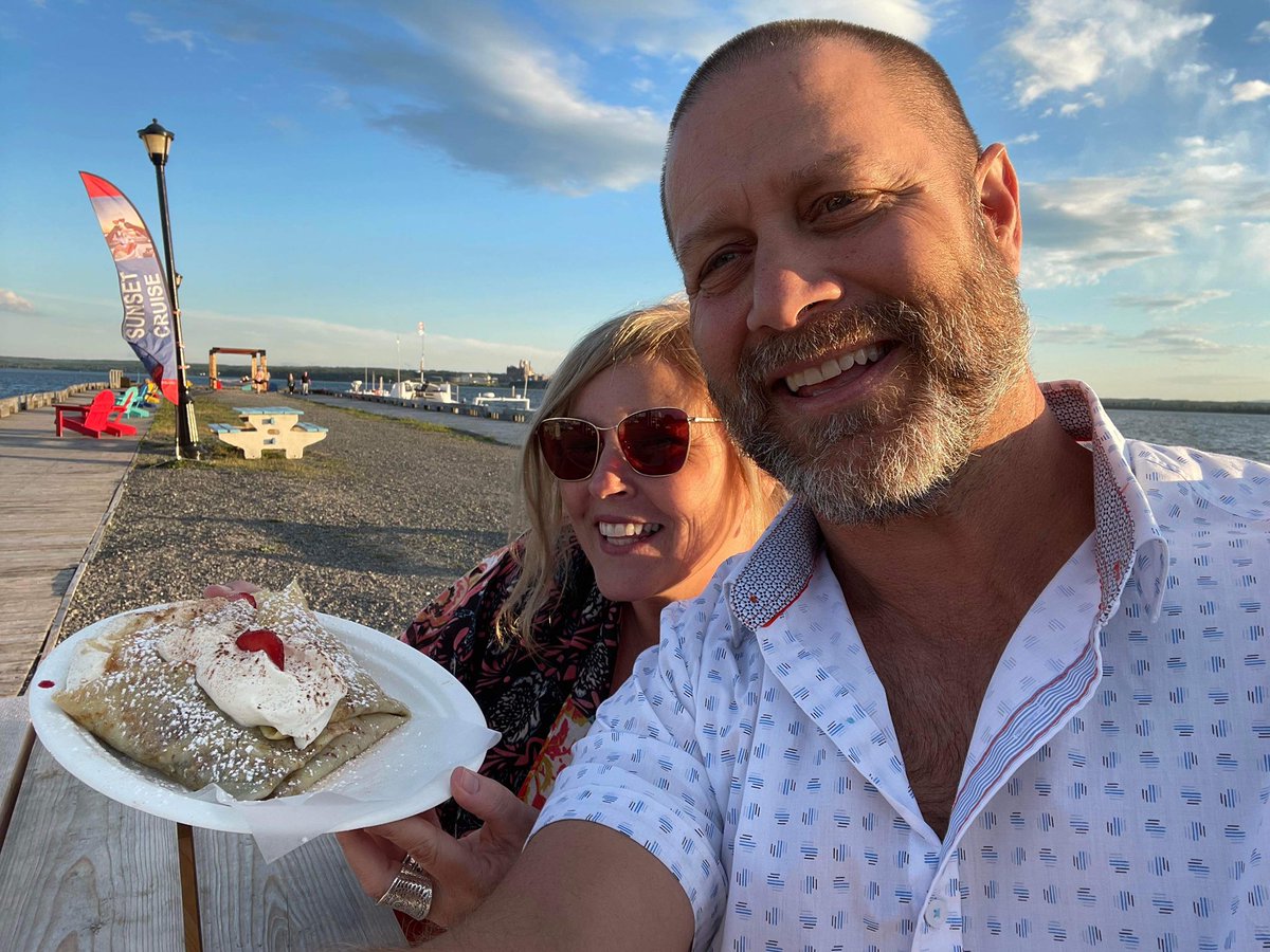 Nothing better than ending a busy Saturday in #pictouwest with this special guy and splitting one of our favourites from Crepe Expectations, Crepes & CoatTails 
Look how yummy it is!!:) #Strawberries #Blueberries #Whippedcream #Crepes #Cinnamon #PictouWaterfront