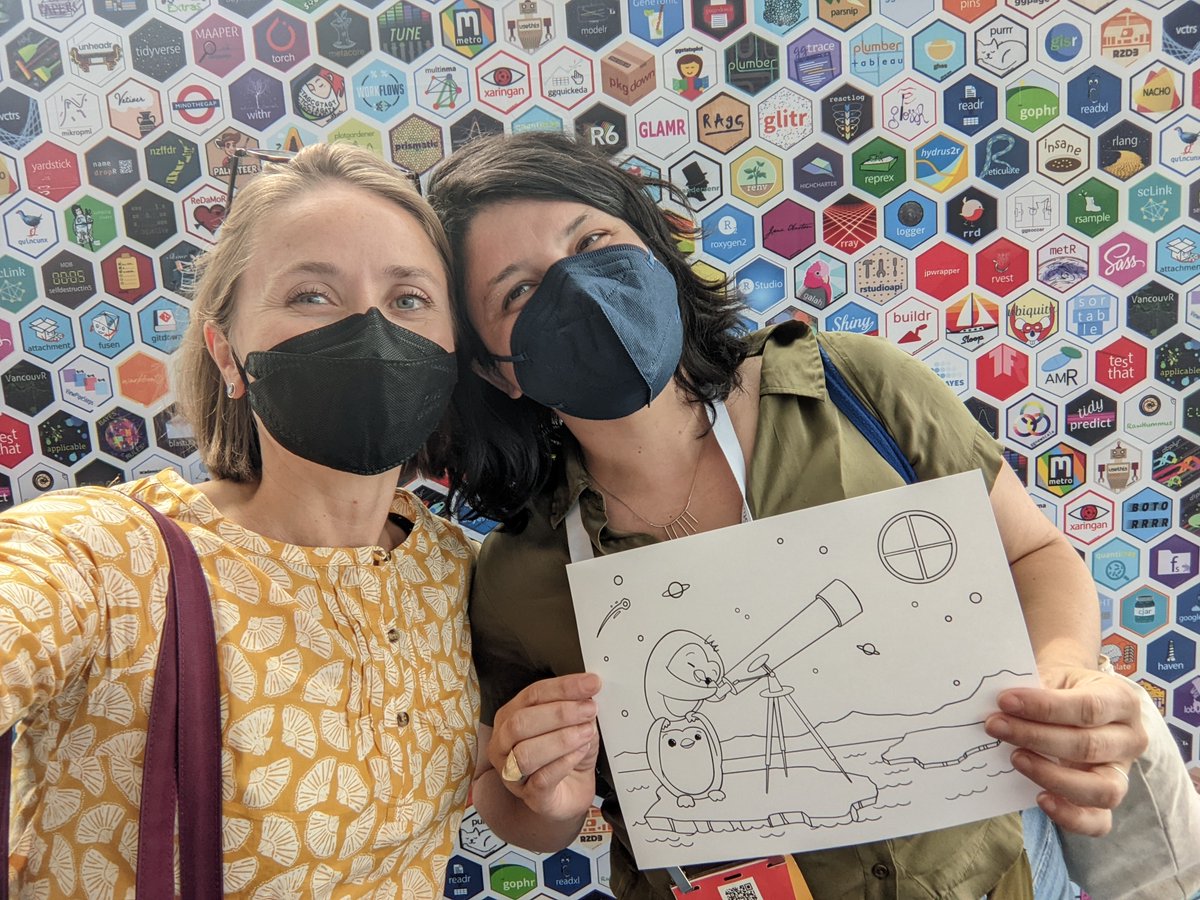 juliesquid's tweet image. Everyone missed @allison_horst &amp;amp; felt connected through her beautiful artwork, which also is a friendly way to learn #OpenDataScience together. @minebocek &amp;amp; @tracykteal had the idea to turn our @quarto_pub keynote artwork into coloring pages for kids of all ages. w/ @CieraReports