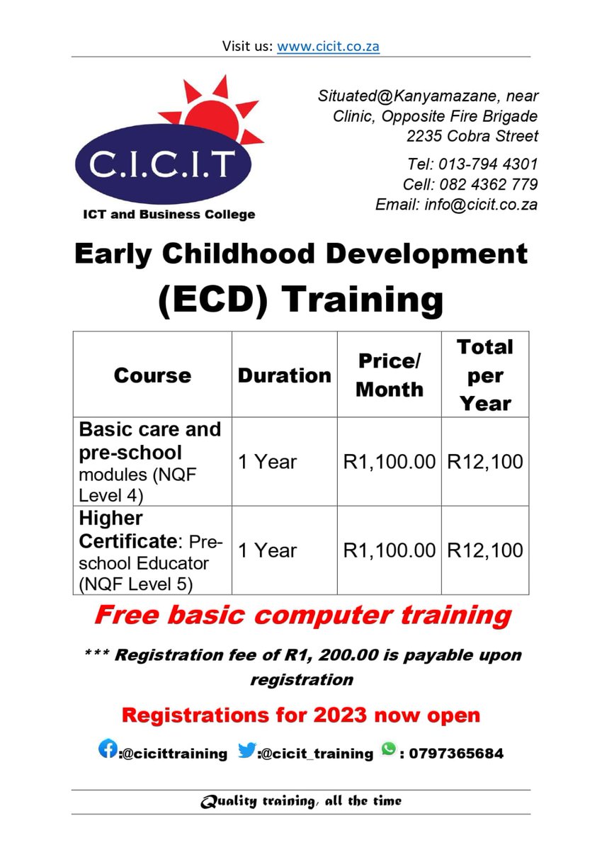 CICIT_Training's tweet photo. Registration for ECD Programme now open https://t.co/H1hUQP8APQ