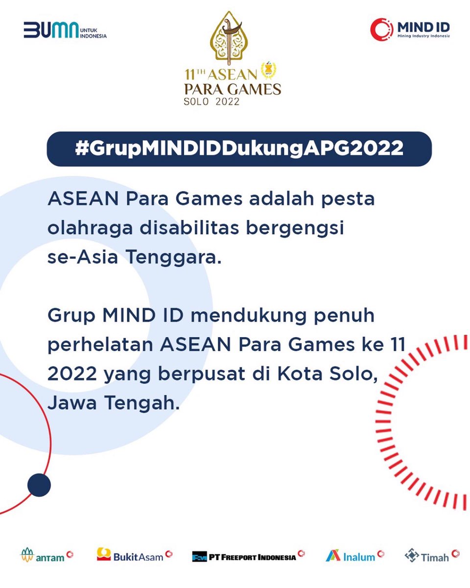 Halo #SobatInalumDiHati ,, berikut 3 fakta menarik seputar ASEAN Para Games 2022, yang diselenggarakan di Solo, Jawa Tengah, pada 30 Juli 2022 - 6 Agustus 2022

#GrupMINDIDDukungAPG2022
#MiningForLife #TambangUntukPeradaban #MINDID #ASEANParaGames2022 #apgsolo2022
