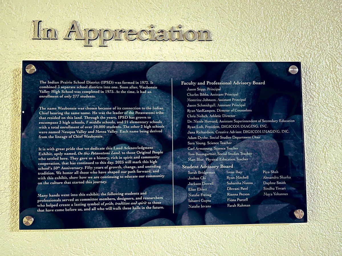 WVHSStipp's tweet photo. WV presents, On This Potawatomi Land. Our acknowledgment to the First Peoples on the land we reside. With this step now complete, we will begin to explore other school imagery &amp;  customs that culturally and educationally conflict with this story. Excited for this transition. https://t.co/3He0UexqUF