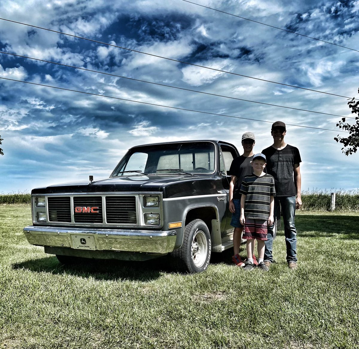 DWarren21's tweet photo. I was stuck baling But Ayden and cousins Reed and Clay took “Arney” to Nickle Lake Car Show!  #squarebody #GMC #makinmemories #86Wrangler https://t.co/Ph4pVDNZL6