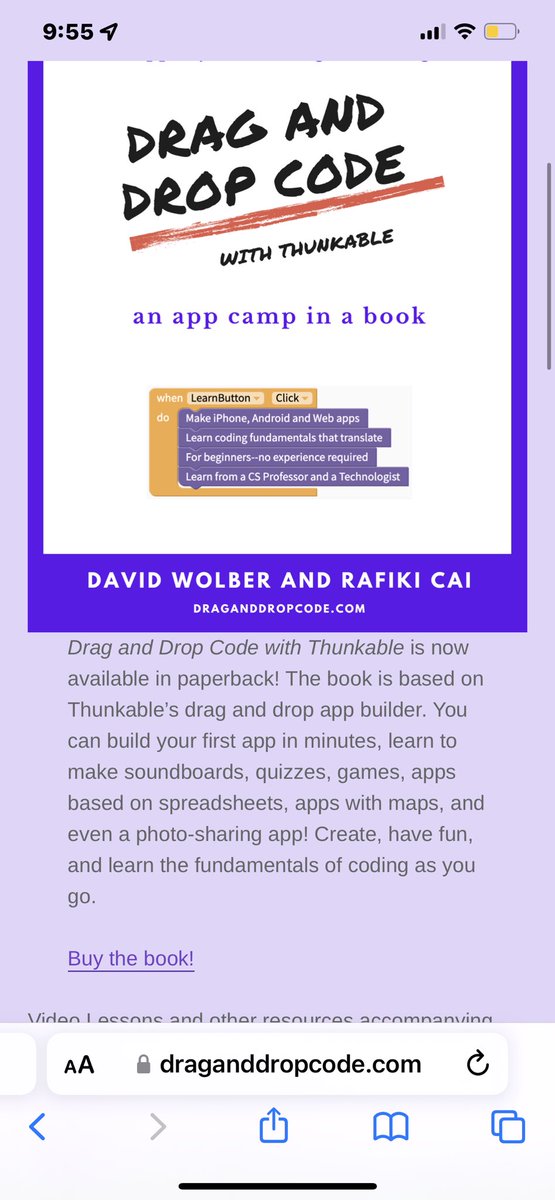 tongtongli6's tweet photo. 🎉🎉🎉
Drag and Drop Code with Thunkable is now available in paperback! @wolberd 
Welcome to the #NoCode #Thunkable world!The BEST birthday gift to myself this year! Teaching with a good book!#computerscience #STEM #edutech #edu #MobileApp #app #AppDev #nocodetutorial #nativeapp https://t.co/87wktD5GET