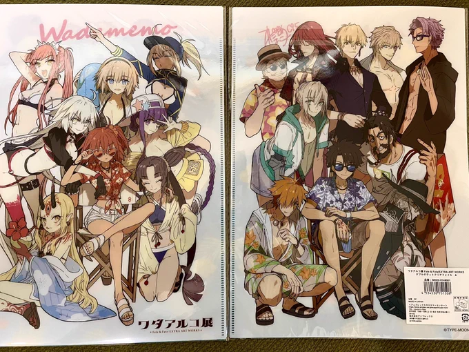 ワダアルコ展行った。エクストラから始まって長い間Fate描かれてきたワダアルコさんの歴史は圧巻ですた…2枚目写真ぐだを周囲む水着サーヴァントの頼もしすぎることよ…3枚目写真メルトリリスが美しい格好いい可愛い…これ!このグッズ等が欲しかった!(^^)#ワダアルコ  #FateEXTRA #FGO 