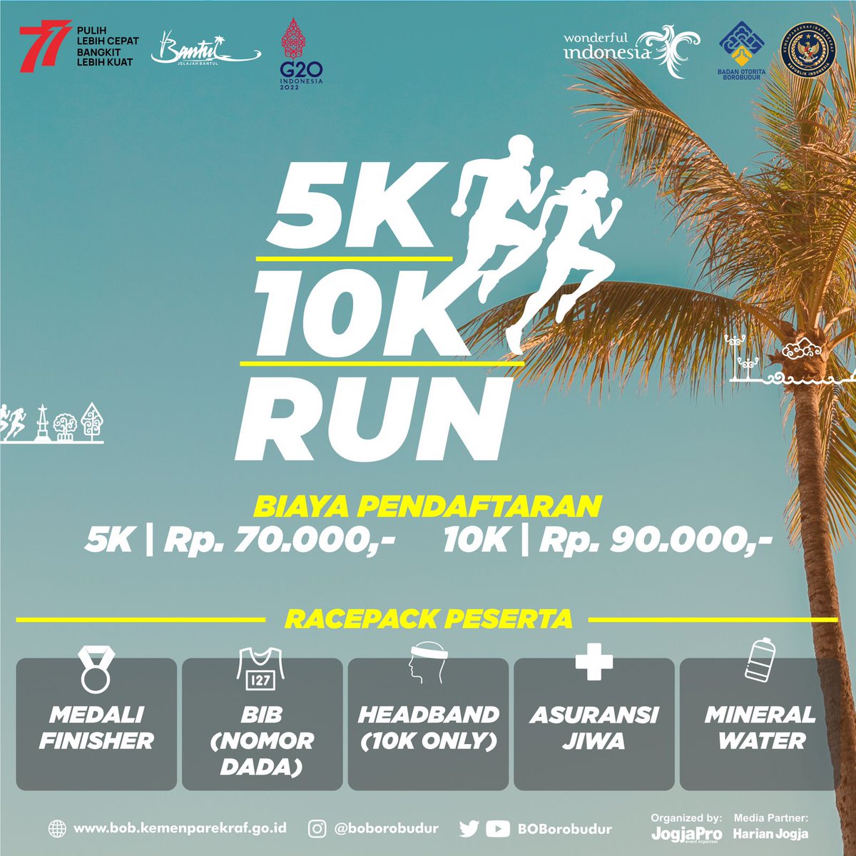 BOBorobudur's tweet photo. Segera amankan Tiket kalian karena pendaftaran #BOBSunsetRun Officially Open!
Sudah bisa Spill racepacknya apa ajakan?
Tunggu apalagi daftar Segera!!, tungguin momentnya, besok running bareng mimin, heheπ
Can't wait to meet you guys #SunsetRunners!ππββοΈπββοΈ
https://t.co/VhJpRDtpPY https://t.co/75lqsr9gXq