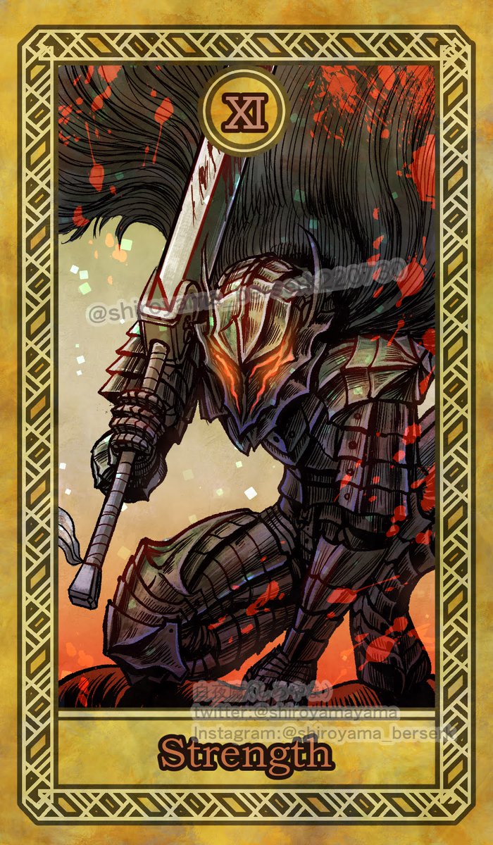 Berserk Tarots No.11 Guts in berserker armor as 'Strength