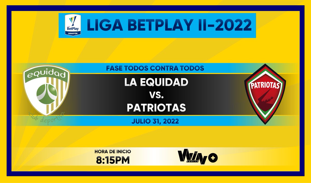 La Equidad vs Patriotas FC TV: @WinSportsTV (Señal Win Sports+) Narra: @tavocontacto Comenta: @CarlosAlemanJ #LaLigaxWIN