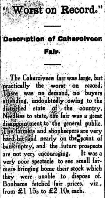 CivilWarInKerry's tweet photo. The impact of the Civil War on economic and farming activity is evident in reports from fairs in #Kerry 

At Caherciveen, 'it was a very poor spectacle to see small farmers bringing home their stock.'

The fair in Caherciveen this week in 1922 was 'the worst on record.' https://t.co/7kJuapilTM