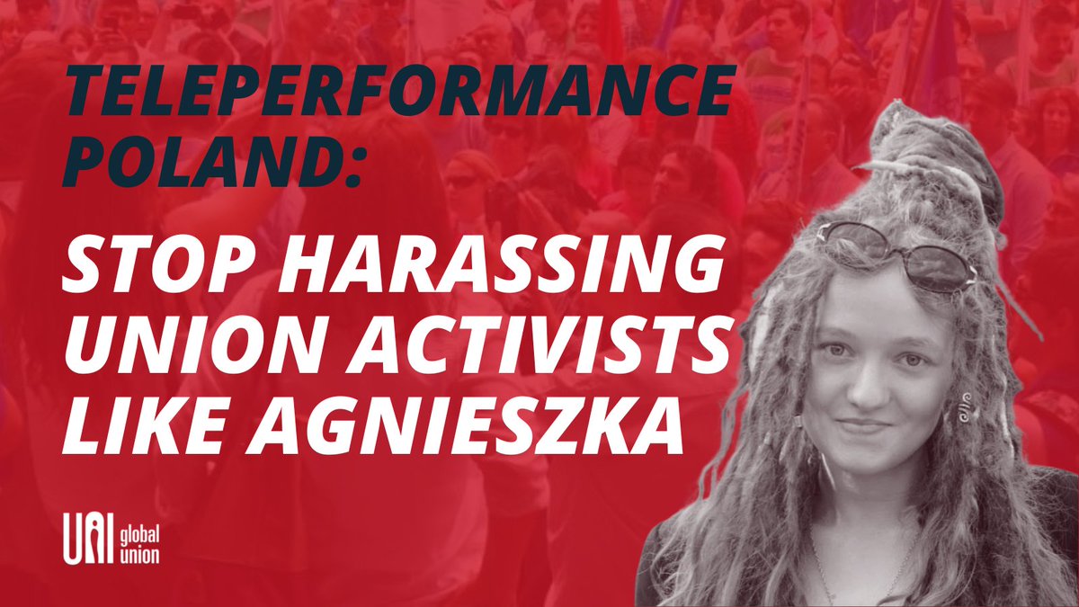 uniglobalunion's tweet photo. 🚨TODAY! #Teleperformance Poland workers are taking action to stop the harassment of union activists like Agnieszka.

The Stronger Together Union wants:

🪙 Better wages
🤝Contributions to the social benefit fund
🗳️Election of health &amp; safety inspectors

✊We stand with them! https://t.co/PJNu7c5DMd