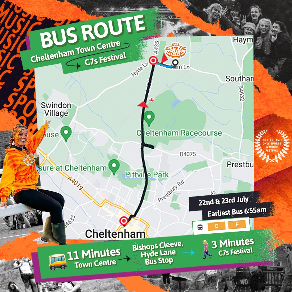 Chelt7sFestival's tweet photo. Have you planned your journey yet? Local buses will be operating approximately every 20 minutes from Cheltenham town centre to just outside the festival site. Official sponsor #musicfestival #cheltenhhamfestival #bars #livemusic #camping #rugby #competitionzone #athletesvillage https://t.co/yWCNd4Uvpn