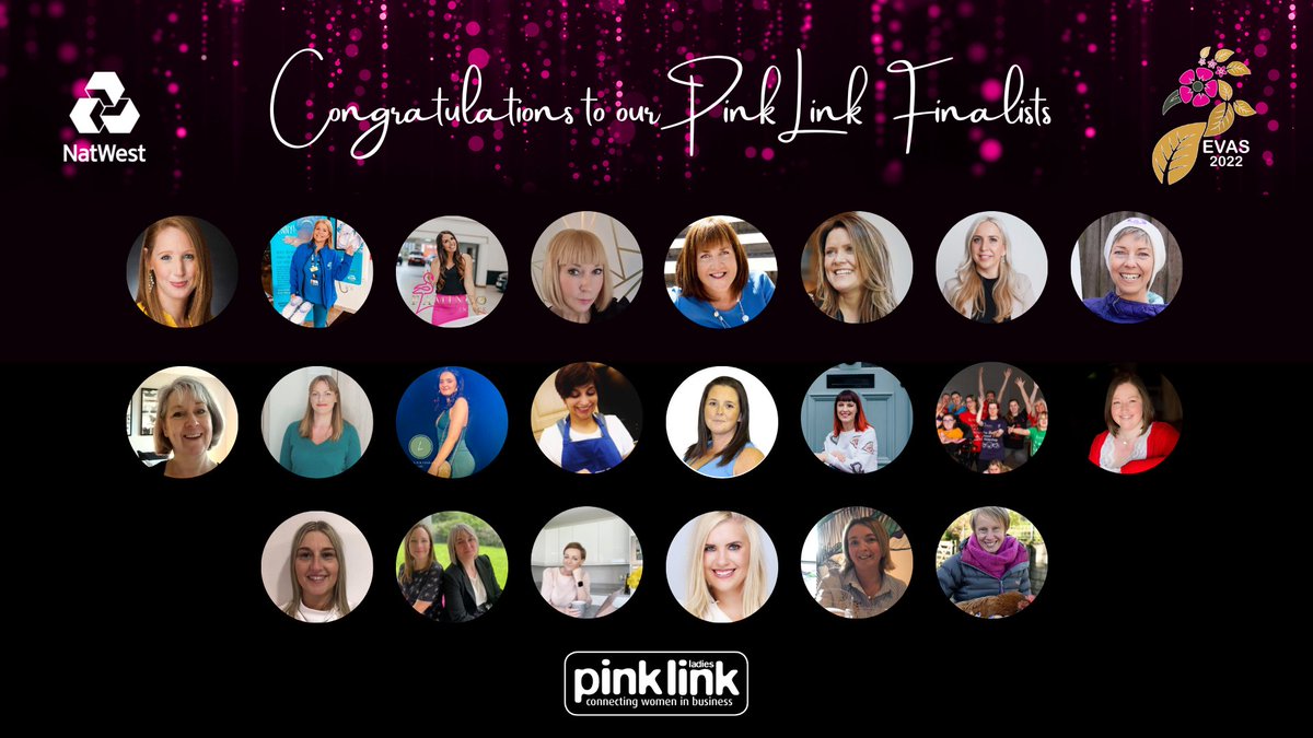 Pinklinkladies's tweet photo. Congratulations to all our Pink Link Members who have reached the finals of the 2022 Enterprise Vision Awards! Well done and well deserved! #PinkLinkCommunity #EVAS2022 Business awards for #womeninbusiness https://t.co/bjR8OanMz7 https://t.co/7iUE0E0OFX